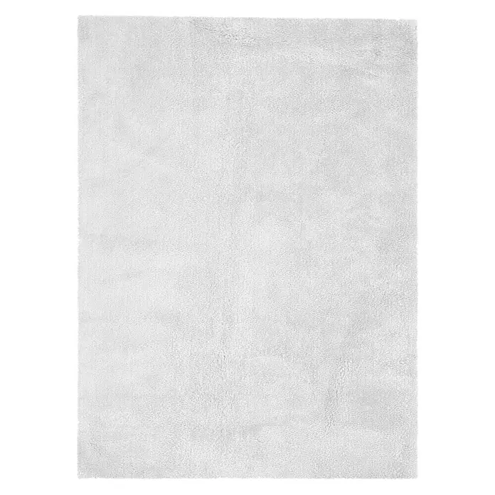 Kayoom Hochflorteppich Bali - Silbergrau, 150 x 80 cm, 100 % Polyester - Ein rechteckiger, weißer Teppich mit weicher Textur, ideal, um jedem Raum eine warme und einladende Note zu verleihen. Das schlichte Design passt zu jeder Einrichtung.