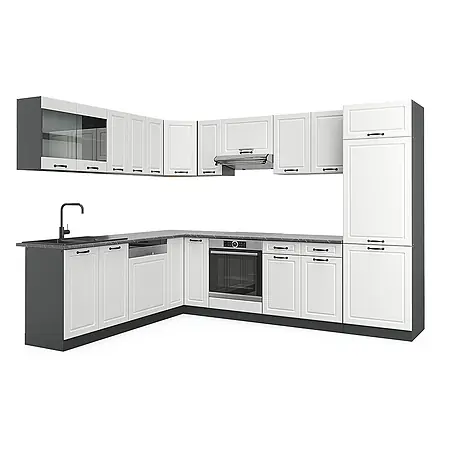 Vicco  Eckküche R-Line Weiß Landhaus/Anthrazit, AP Anthrazit