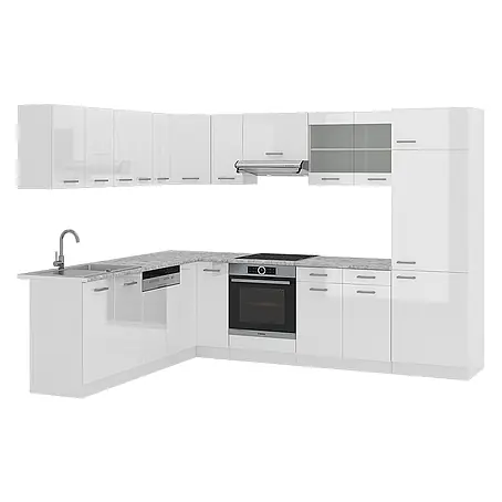 Vicco  Eckküche R-Line Weiß Hochglanz/Weiß, AP Marmor