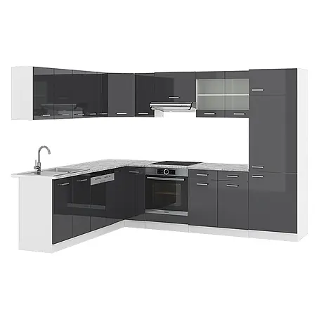 Vicco  Eckküche R-Line Anthrazit Hochglanz/Weiß ohne Arbeitsplatte