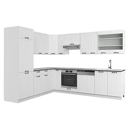 Vicco  Eckküche Fame-Line Weiß Landhaus/Weiß ohne Arbeitsplatte