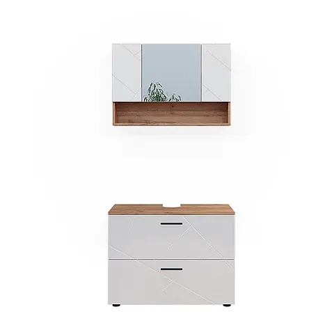 Vicco  Badmöbel-Set Irma Weiß Hochglanz/Goldkraft Eiche 2 Teile, Unterschrank 80 cm