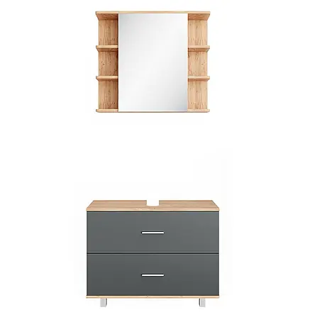 Vicco  Badmöbel-Set Ilias Anthrazit/Goldkraft Eiche 2 Teile, Unterschrank 80 cm