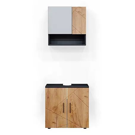 Vicco  Badmöbel-Set Irma Goldkraft Eiche/Anthrazit 2 Teile, Unterschrank 60 cm