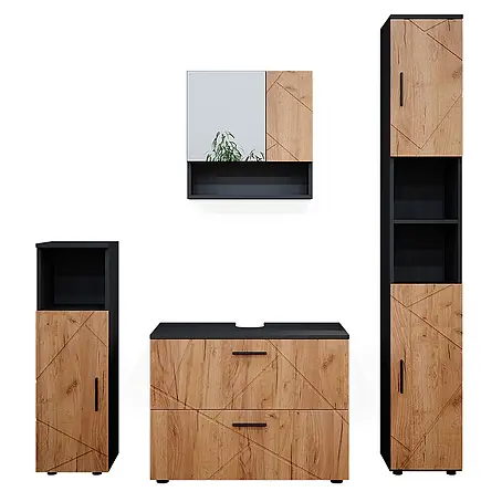 Vicco  Badmöbel-Set Irma Goldkraft Eiche 4 Teile, mit Schubladenschrank und Hochschrank