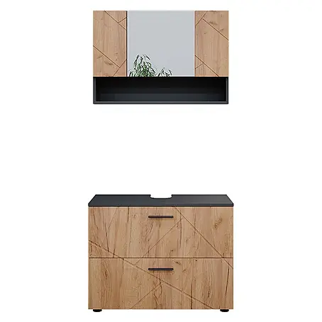 Vicco  Badmöbel-Set Irma Goldkraft Eiche/Anthrazit 2 Teile, Unterschrank 80 cm