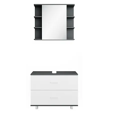Vicco  Badmöbel-Set Ilias Weiß/Anthrazit 2 Teile, Unterschrank 80 cm