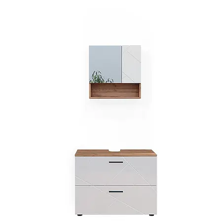 Vicco  Badmöbel-Set Irma Weiß Hochglanz/Goldkraft Eiche 2 Teile