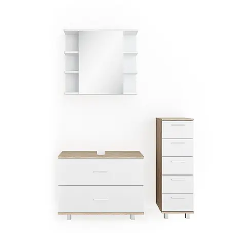Vicco  Badmöbel-Set Ilias Weiß/Sonoma 3 Teile, mit Unterschrank 80 cm