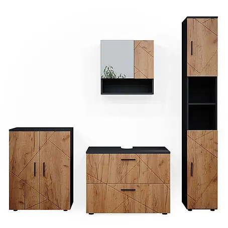 Vicco  Badmöbel-Set Irma Goldkraft Eiche 4 Teile, mit Schubladenschrank und Midischrank