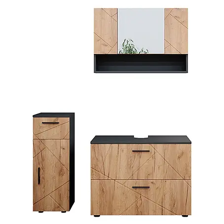 Vicco  Badmöbel-Set Irma Goldkraft Eiche 3 Teile, mit Schubladenschrank und Midischrank