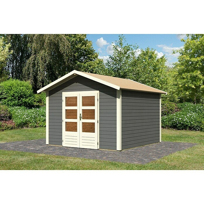 Karibu Gartenhaus Talkau 8 (330 x 330 cm, Wandstärke: 28 mm, Satteldach, Grau)