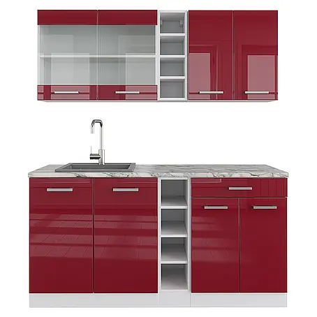 Vicco  Singleküche R-Line Rot Hochglanz/Weiß, AP Marmor