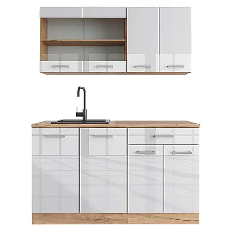 Vicco  Singleküche R-Line Weiß Hochglanz/Goldkraft Eiche, AP Eiche