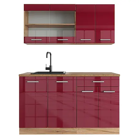 Vicco  Singleküche R-Line Rot Hochglanz/Goldkraft Eiche ohne Arbeitsplatte