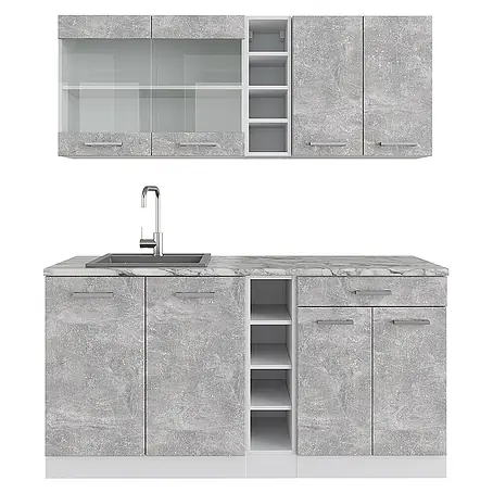 Vicco  Singleküche R-Line Beton/Weiß, AP Marmor