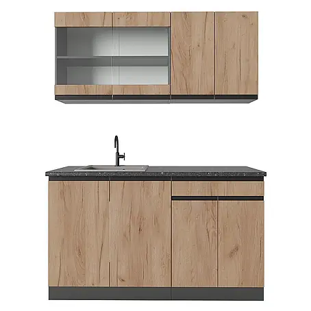 Vicco  Singleküche R-Line Goldkraft Eiche/Anthrazit J-Shape