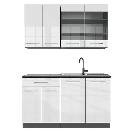 Vicco Singleküche Fame-Line, Weiß Hochglanz/Anthrazit, 140 cm