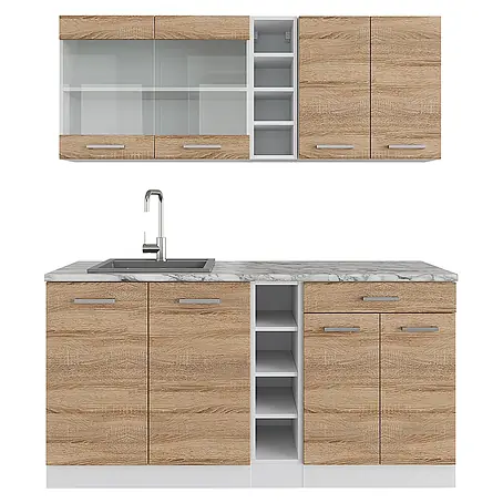 Vicco  Singleküche R-Line Sonoma/Weiß, AP Marmor