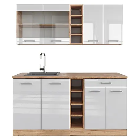 Vicco  Singleküche R-Line Weiß Hochglanz/Goldkraft Eiche ohne Arbeitsplatte