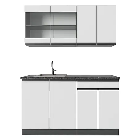 Vicco  Singleküche R-Line Weiß/Anthrazit J-Shape