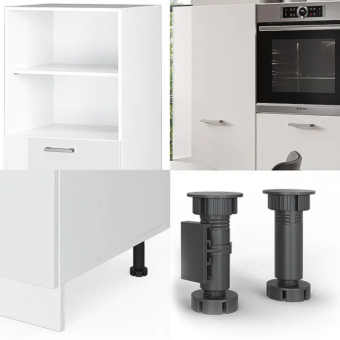 Vicco Küchenleerblock R-Line Weiß Hochglanz/Weiß ohne Arbeitsplatte - Breite: 180 cm, Weiß Hochglanz - Weiße Küchenschränke mit Einbauofen und verstellbaren schwarzen Kunststoff-Möbelfüßen.