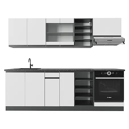Vicco  Küchenzeile R-Line Weiß/Anthrazit J-Shape