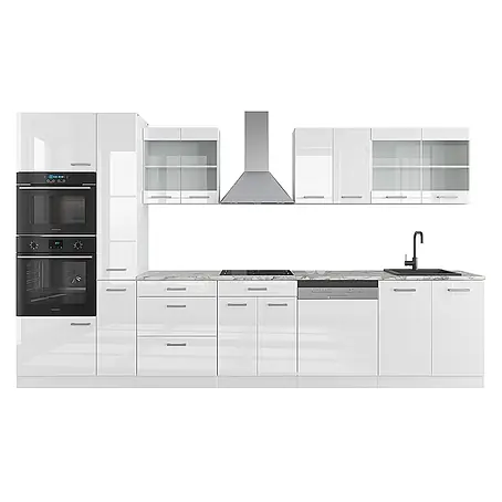 Vicco  Küchenzeile R-Line Weiß Hochglanz/Weiß mit Hochschrank, ohne Arbeitsplatte