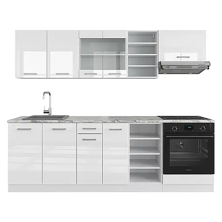 Vicco  Küchenzeile R-Line Weiß Hochglanz/Weiß, AP Marmor