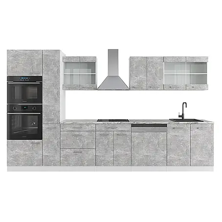 Vicco  Küchenzeile R-Line Beton/Weiß mit Hochschrank, ohne Arbeitsplatte