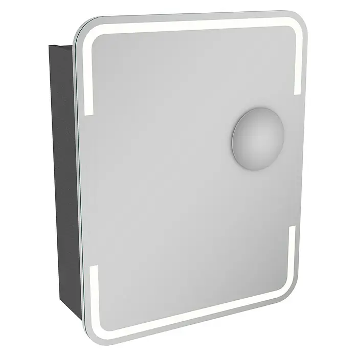 Lanzet M9 Badmöbel-Set M96G2L - Gesamtbreite Badmöbel: 59,2 cm, Grafit, Glänzend, DIN Anschlag: Links - Schrank mit rechteckiger Spiegeltür und integrierter LED-Beleuchtung, ideal für moderne Badezimmer. Der elegante Knopf dient zum Öffnen.