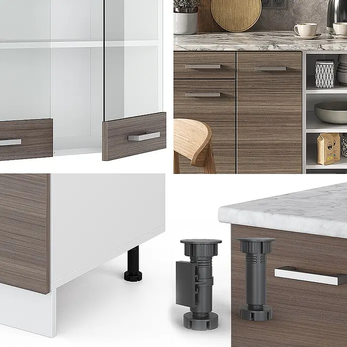 Vicco Küchenzeile R-Line Edelgrau/Weiß, AP Eiche - Breite: 240 cm, Edelgrau, Ohne Elektrogeräte - Moderne Küchenschränke in Holzoptik und Weiß, mit verstellbaren Kunststofffüßen für Unterschränke.