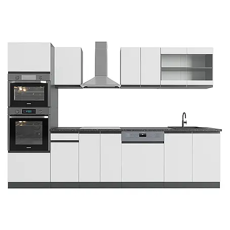 Vicco  Küchenzeile R-Line Weiß/Anthrazit J-Shape, mit Hochschrank, ohne Arbeitsplatte
