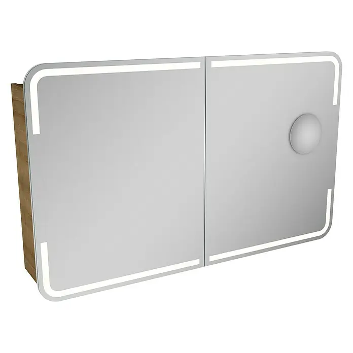 Lanzet M9 Badmöbel-Set M922B2 - 119,2 cm, Berg Eiche - Ein moderner Spiegelschrank mit Beleuchtung und Holzrahmen, ideal für jedes Badezimmer. Praktisch und stilvoll für die tägliche Routine.