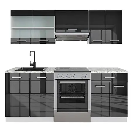 Vicco  Küchenzeile R-Line Anthrazit Hochglanz/Weiß AP Marmor