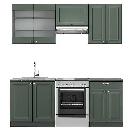 Vicco Küchenzeile Fame-Line, Grün-Gold Landhaus/Anthrazit, 200 cm