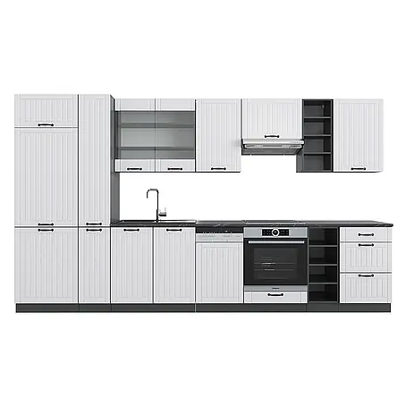 Vicco  Küchenzeile Fame-Line Weiß Landhaus/Anthrazit mit Hochschrank, ohne Arbeitsplatte