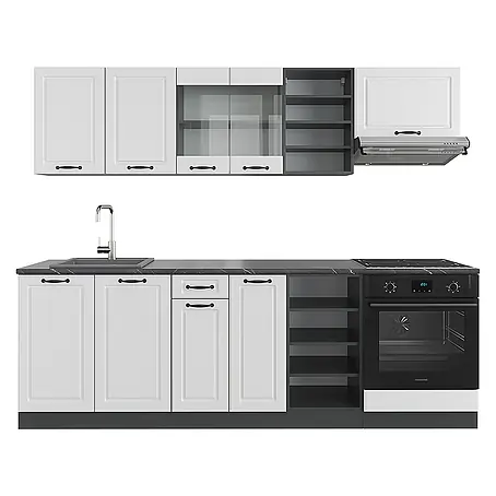 Vicco  Küchenzeile R-Line Weiß Landhaus/Anthrazit, AP Anthrazit