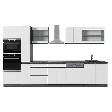 Vicco  Küchenzeile R-Line Weiß/Anthrazit J-Shape, mit Hochschrank, ohne Arbeitsplatte