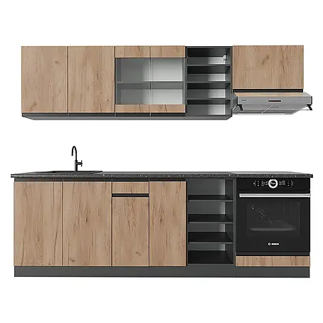 Vicco  Küchenzeile R-Line Goldkraft Eiche/Anthrazit J-Shape