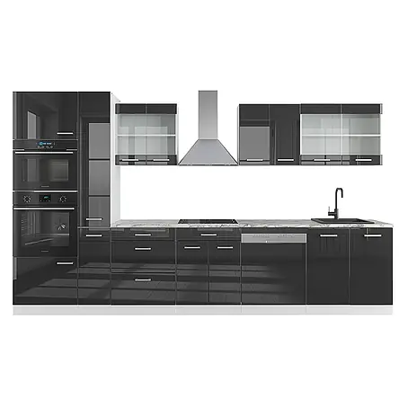 Vicco  Küchenzeile R-Line Anthrazit Hochglanz/Weiß mit Hochschrank, AP Marmor
