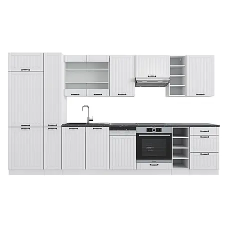 Vicco  Küchenzeile Fame-Line Weiß Landhaus/Weiß mit Hochschrank, ohne Arbeitsplatte