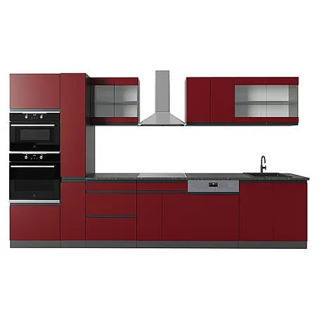 Vicco Küchenzeile R-Line, Rot/Anthrazit, 350 cm