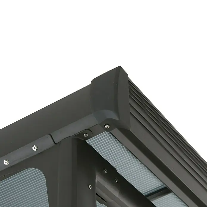 Sunfun Anstellpavillon Sera CabrioB x T: 400 x 300 cm, Farbe Gestell: Anthrazit, Aluminium - Nahaufnahme eines modernen schwarzen Pavillons mit stilvollem Design und klaren Linien.