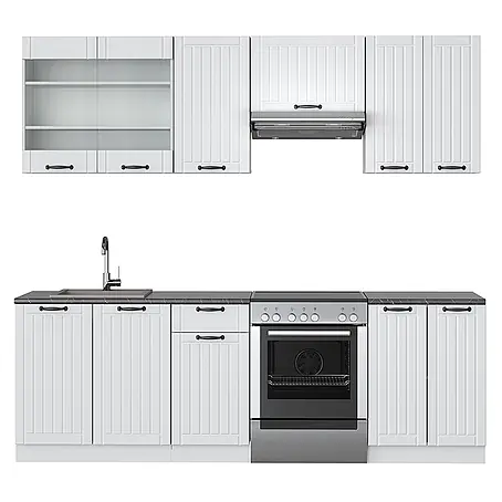 Vicco  Küchenzeile Fame-Line Weiß Landhaus/Weiß ohne Arbeitsplatte