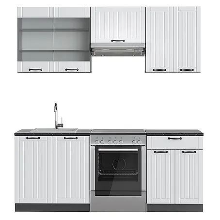 Vicco  Küchenzeile Fame-Line Weiß Landhaus/Anthrazit, AP Anthrazit