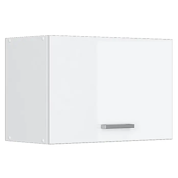 Vicco Schrankküche R-Line Weiß Hochglanz Flach - Weiß Hochglanz, Hängeschrank 60 cm (flach) - Weißer Wandschrank mit schlankem silbernem Griff.