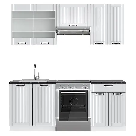 Vicco  Küchenzeile Fame-Line Weiß Landhaus/Weiß ohne Arbeitsplatte