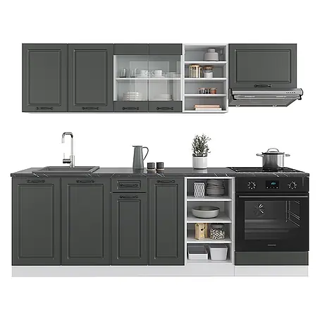 Vicco  Küchenzeile R-Line Anthrazit Landhaus/Weiß, AP Anthrazit