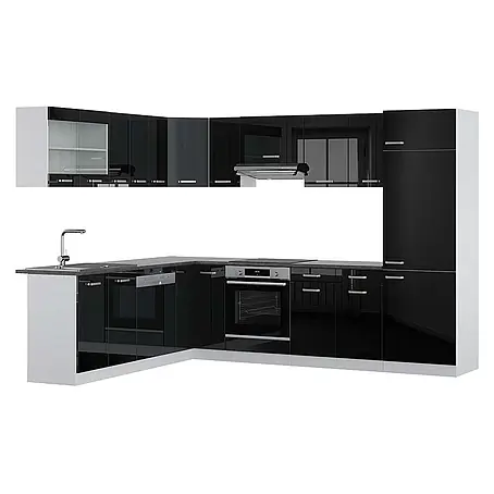 Vicco  Eckküche R-Line Schwarz Hochglanz/Weiß, AP Anthrazit